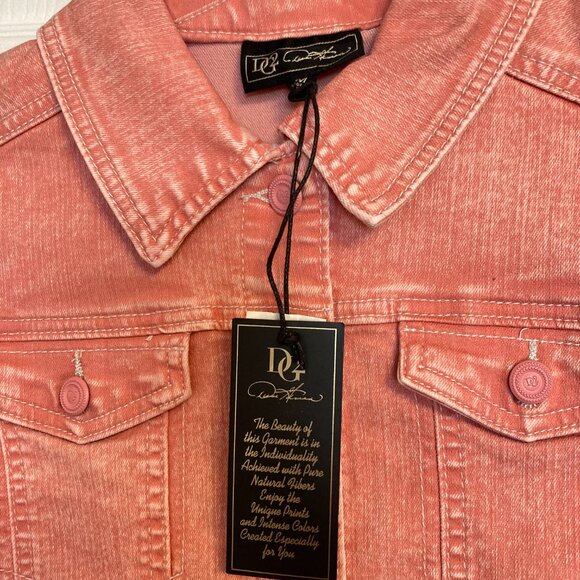 DG2 Diane Gilman Pink Stretch Denim Ruffle Jean Jacket Size M - Picture 2 of 8